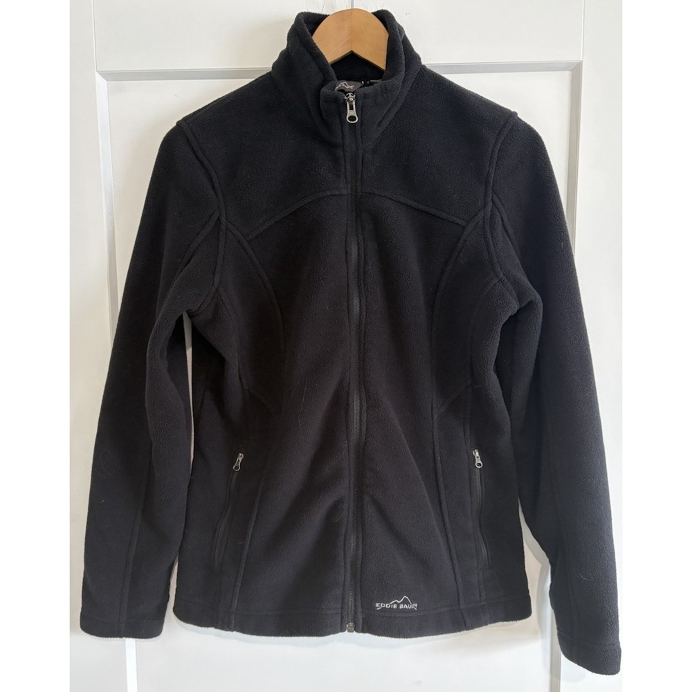 Eddie Bauer Women's Full Zip Fleece Jacket Black Size Large L Good Condition